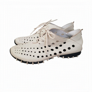 Litfoot Taupe Perforated Leather Lace Up Loafers Walking Shoes